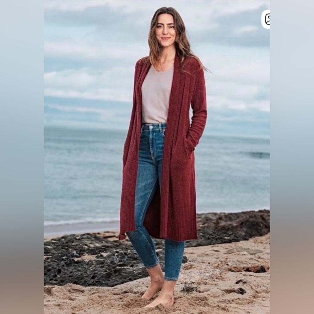 Barefoot Dreams CozyChic Lite Catalina Long Cardigan 
Color Garnet Red Petite Lg